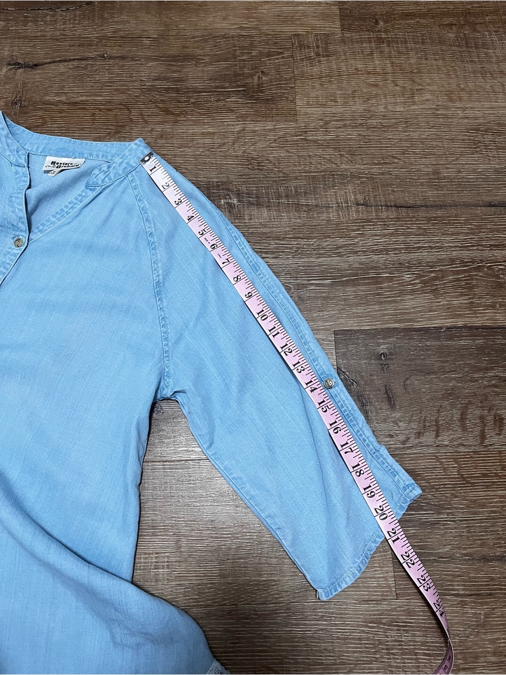 Hester & Orchard Tencel Chambray Asymmetrical Shark Bite Hem Tunic Top Size M - Picture 8 of 9